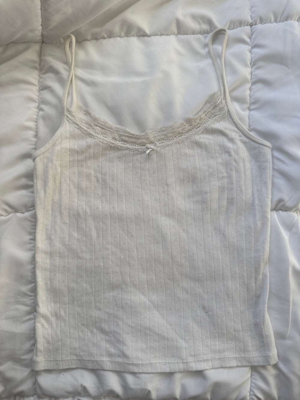 Brandy Melville White Lace Trim Ribbed Cami Tank Top